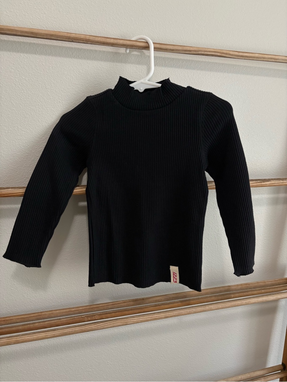 Pastels Clothing Black Ribbed Mock-Neck Long Sleeve Top for Kids